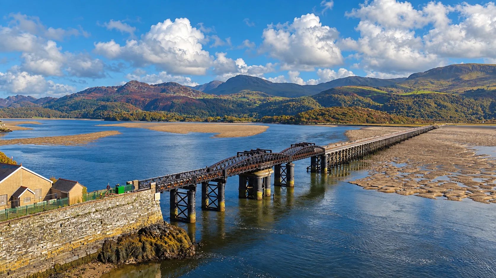 Barmouth Bridge spanning the Mawddach Estuary